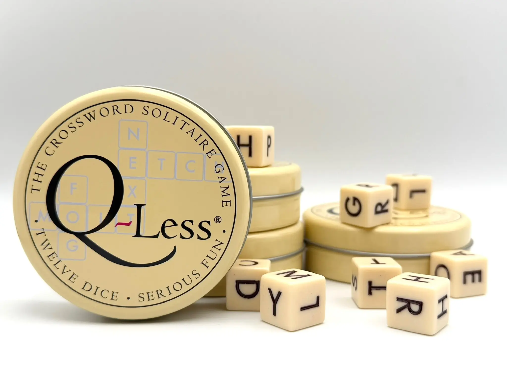 Q-Less Crossword Solitaire Dice Word Game Play Fun