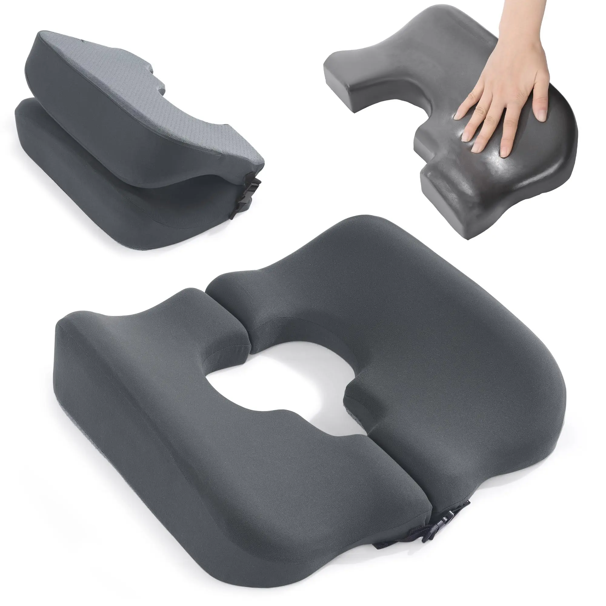 Memory Foam Bed Sore Cushions for Butt,Bedsore Pressure Relief Pillow for Sleeping and Sitting,Cushion for Bed Sores on Buttocks, T Shaped Opening Tailbone Pillow, Patent Pending(Dark Grey)