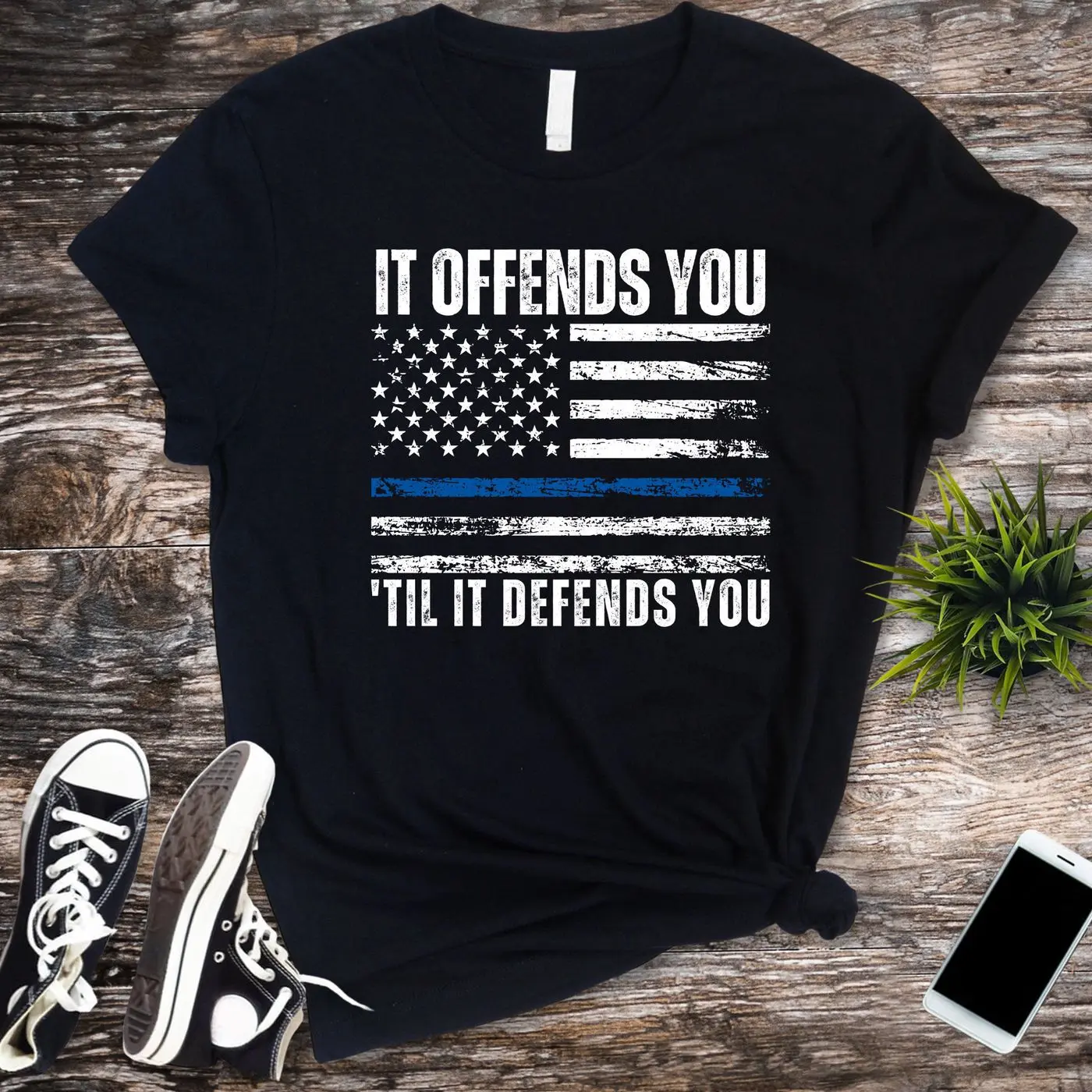 Thin Blue Line Shirt Police Lovers T-shirt Dad Gift Distressed Thin Blue Line Flag Shirt Support Police Gift