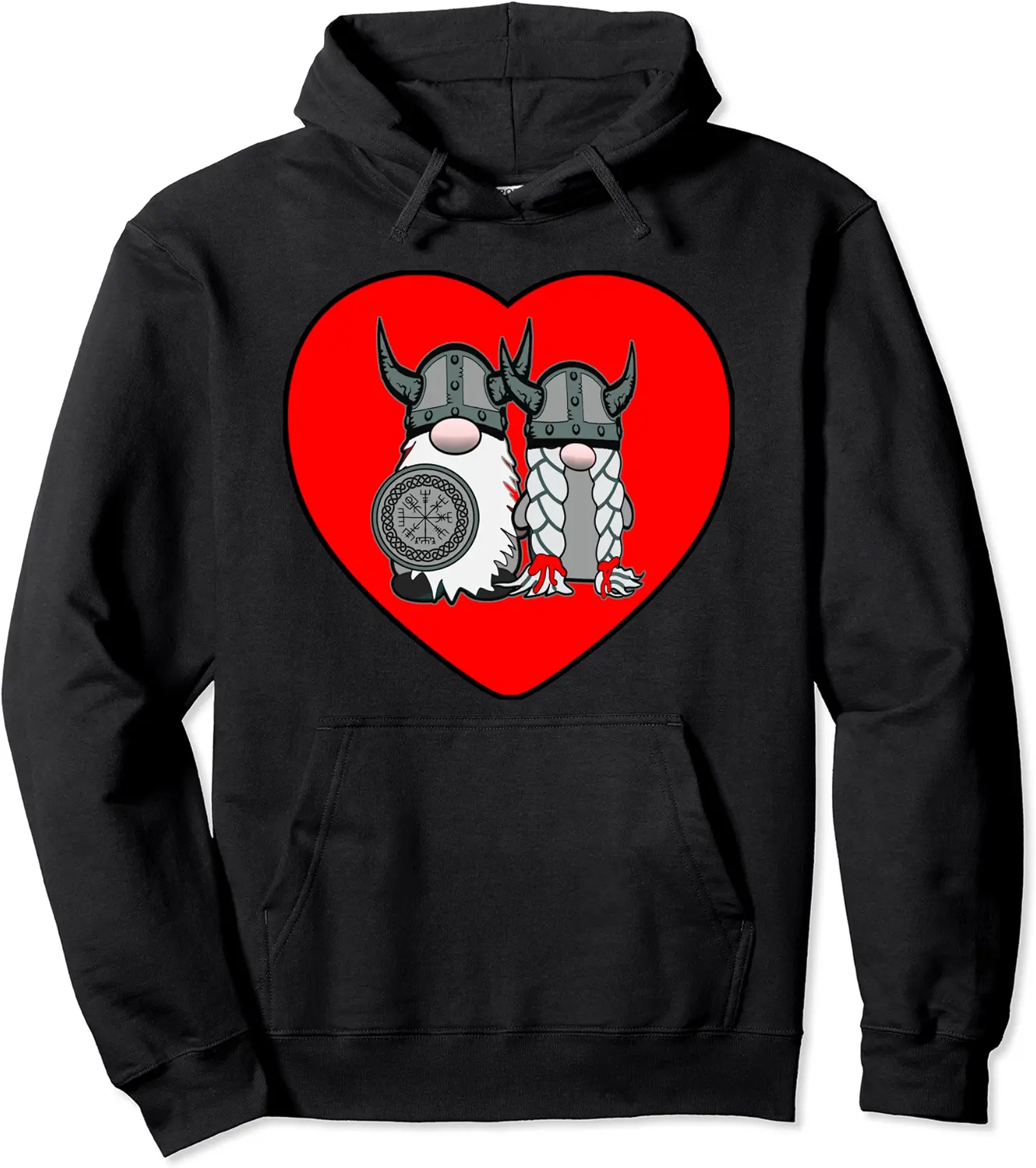 Cute Nordic Gnome Viking Tomte Couple Scandinavian Heart Pullover Hoodie - Phoebeumba Shop 74B082PNZNPC