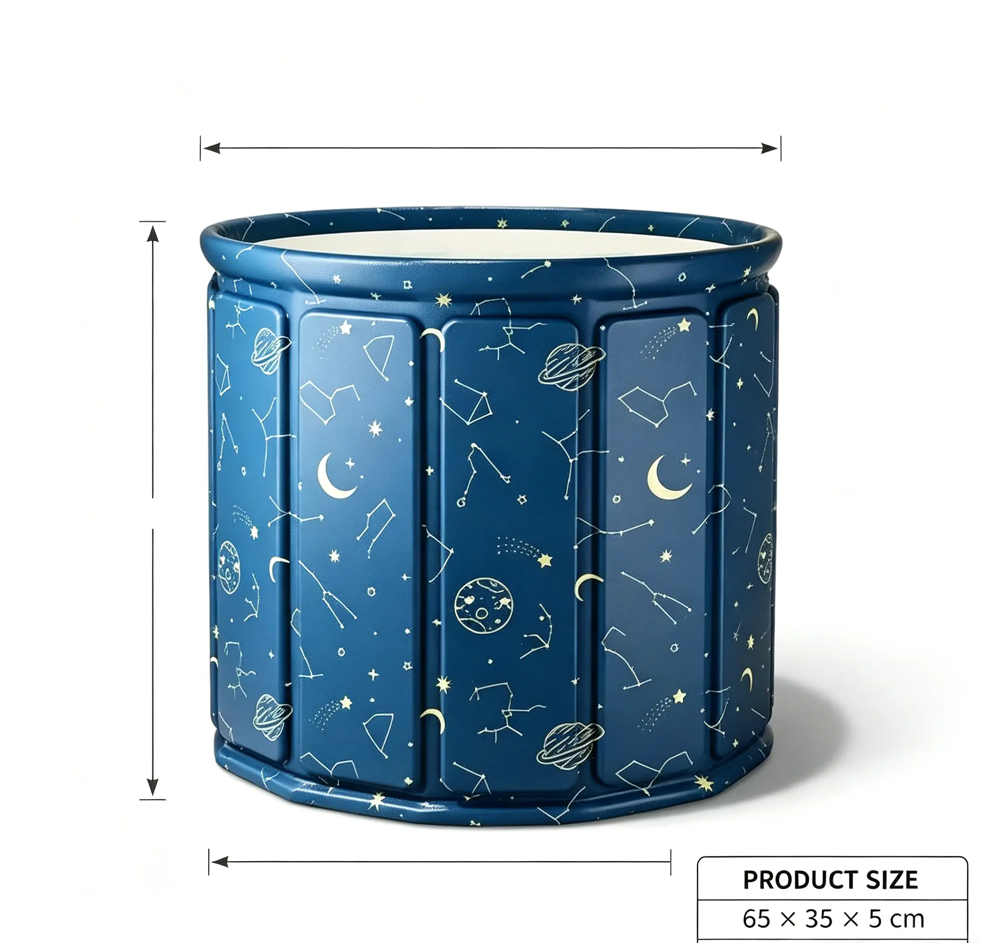 Space‑Saving Foldable Home Spa Bathtub, Star‑Print Cylinder Soaking Tub with Wear‑Resistant & Heat Insulated Design