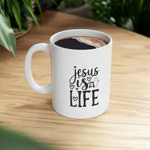 Jesus Is Life Mug Inspirational Christian Coffee Cup for Men Women | Faith-Based Ceramic Coffee Tea Mug | Bible Lover Gift Idea | Office or Home Desk Mug Birthday Christmas Gift | Viral TikTok Christian Mug