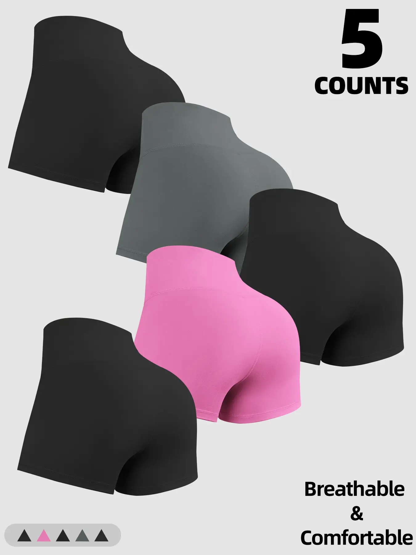 3 black 1 dark gray 1 pink.