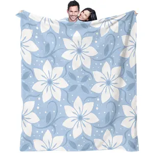 Blue Floral Pattern Blanket, Soft Comfortable Touch Throw for Kids Youth Adults, Modern Bedroom Decor Gift Ready, Single-Sided Print, Cozy Chic Blanket