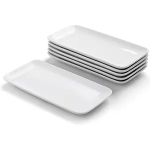 Small Rectangle Plates Set of 6, White Serving Platters 9 inch, Ceramic Sushi Plates, Serving Plate for Appetizer, Dessert, Party, Microwave Safe