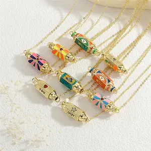 Hexagonal Retro Pendant Necklace, Oil-Drip Inlaid Zircon, Unique Stackable Design, Long-Lasting Daily Costume Jewelry, Internet Celebrity-Style Valentine's Day Gift,