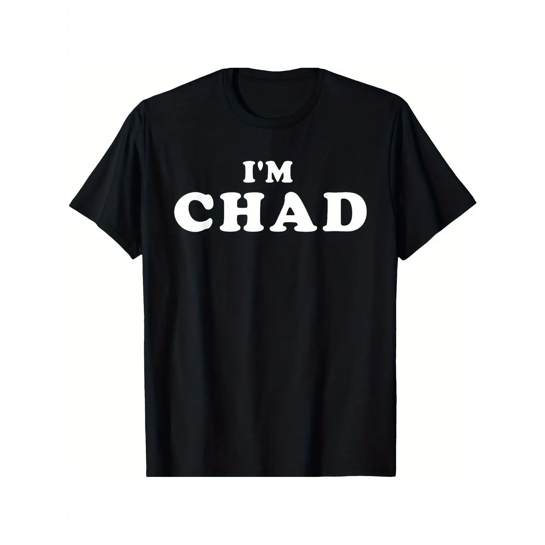 FQU Men's Retro Short-Sleeve "I'm Chad" Graphic T-Shirt - Bold Name Design, Round Neck, Stretchy Loose Oversized Fit, Fashion Streetwear, Comfortable Fabric, Halloween Costume & Casual All-Season Adult Apparel