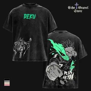 Limited Dark Deku Izuku Midoriya T-Shirt, My Hero Academia Anime Shirt, Vigilante One For All Blackwhip Graphic Tee, Vintage Acid Washed Oversized Streetwear Gym, Dark Aesthetic Heavy Cotton Unisex MHA Fan Gift