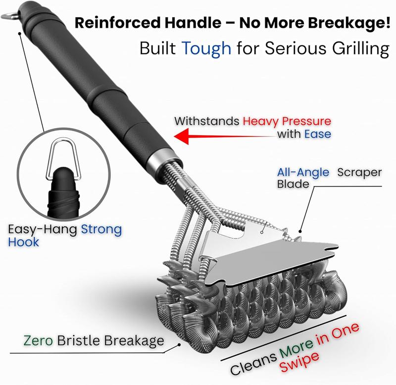 VAULUXE Bristle-Free BBQ Grill Brush & Scraper 18 in - Safe No Wire Bristles for Porcelain Weber Gas Charcoal Grills Patented Design for Efficient Cleaning