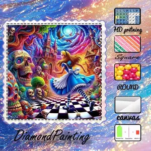 5D-DIY, high-quality velvet canvas, diamond art, diamond painting kit, fantasy, skull, castle, AB diamonds, fairy dust diamonds, crystal diamonds, perfect home decoration, handmade diamond art painting kit, special craft diamond art kit, Diamond Art Tools