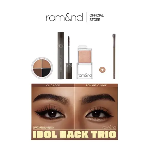 rom&nd Idol Hack Trio Eye Makeup Kit  - Pot Liner, Eyeshadow, Mascara, Free Brush for Versatile Eye Glam