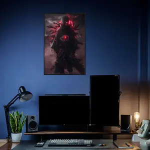 Naruto Shippuden Pain Akatsuki Poster, Red Ember Aura and Shadowed Silhouette with Glowing Cloud Cloak, on High Quality Cardboard Sharp Pattern Poster for Anime Enthusiasts Home or Office Decor, Gift for Naruto Fans