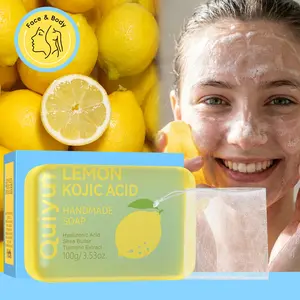 QUIYUM Lemon Kojic Handmade Soap, Gentle Exfoliating & Moisturizing Skin Care Soap, Deep Cleansing, Oil Control & Skin Brightening