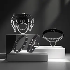 4pcs Fashion Women Men Cool Punk Goth Metal Spike Studded Link Leather Collar Choker Necklace