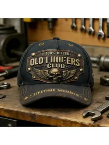 Vintage Club Baseball Cap, Adjustable Distressed Print Unisex Hat, Graphic Hat, Old 97th Skull Wings Design, Casual Outdoor Wear, Ideal Gift for Motorcycle Enthusiasts,Summer sun protection and shading hat