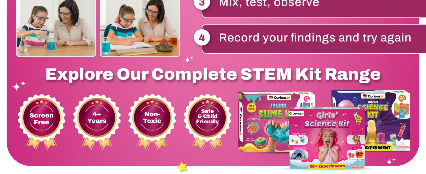Curious Jr. by PW 50+ Experiments Science Kit for Girls, Includes DIY Nail Art, Personalised Jewellery, Lip Balm, Frozen Wonderland | Birthday Gift for Girls, Educational Toy for Kids