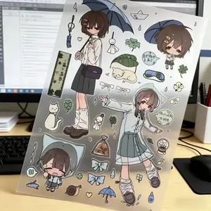 New Cute Retro Anime Stickers, Rainy Day Japanese Girl Melancholy Mood Jelly Decoration, DIY Planner Sticker Gift, Printed Stickers