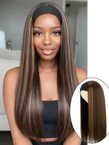 Highlight Headband Wigs for Women, Straight Long Wig, Put on and Go Bob, Glueless Synthetic Hair, Synthetic Material Wigs, Daily Party Use