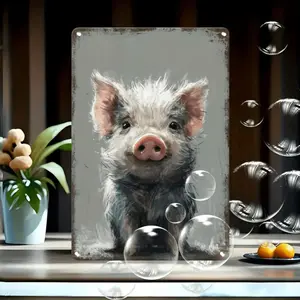 Whimsical Happy Pig Metal Sign Vintage Wall Decor for Home Bar Cafe Garage Animal Lovers Gift 8x12