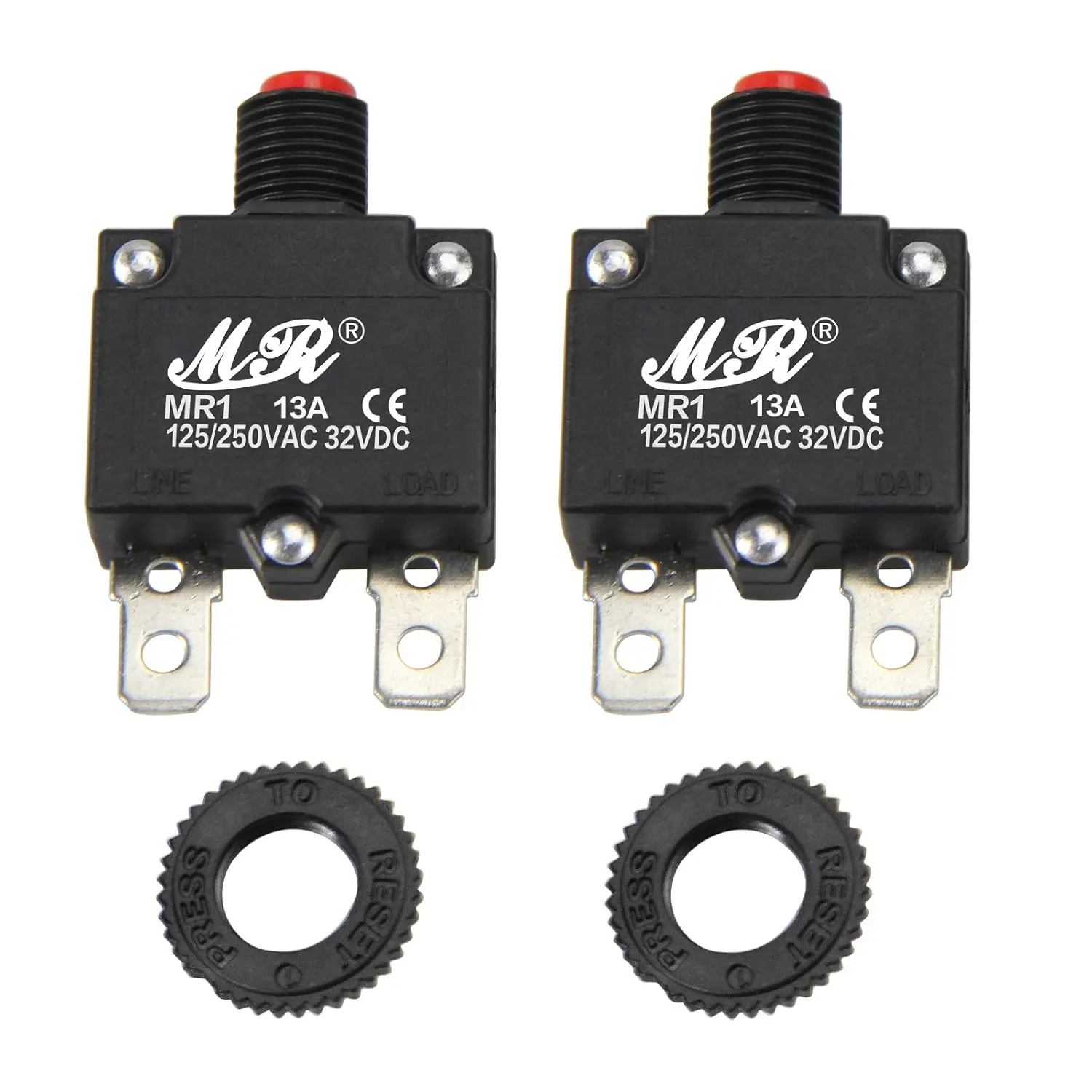 13 Amps Thermal Circuit Breakers 125/250V AC 32V DC Push Button Manual Reset Overload Protector Switch 13A 2 Pack