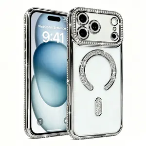 Magnetic Glitter Diamond for iPhone 17 Air 16E 15 Plus 14 13 12 11 Pro Max Case Shiny Rhinestone Camera Lens Protector Bling Case