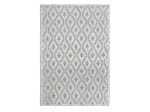 212 MAIN 6x9 ft. Rectangle Stain Resistant Rug, Diamond Trellis Boho-Modern Contemporary Design, Ivory & Grey, Machine Washable, Indoor Boho Room Decor