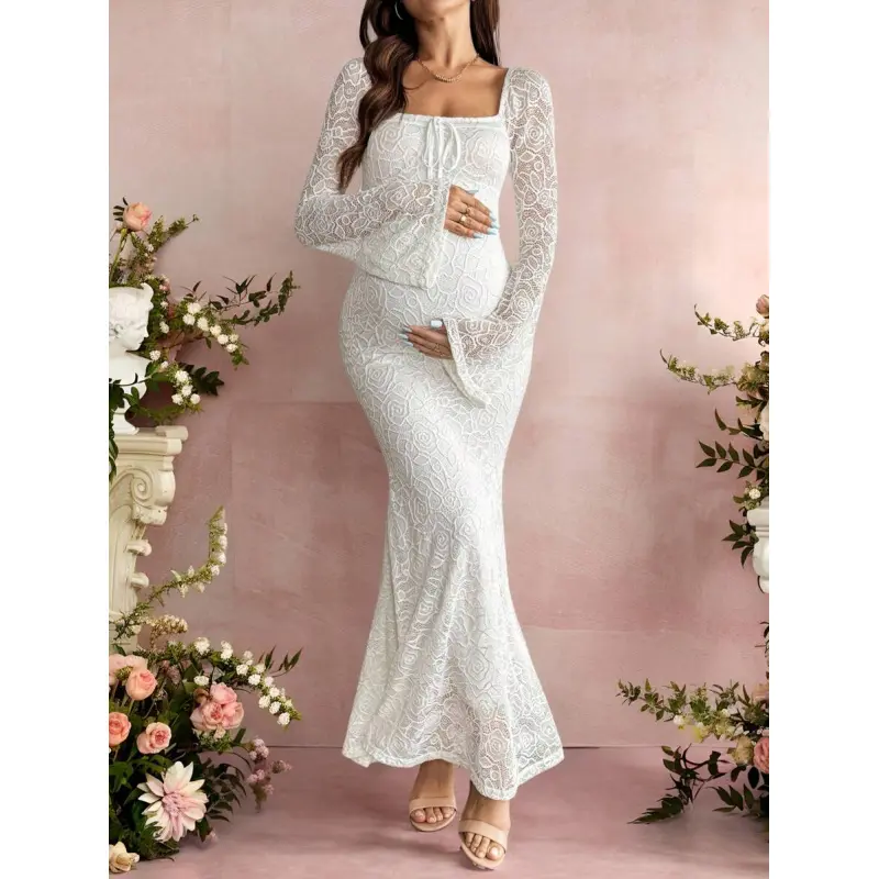 lace long sleeve maxi dress in black Rabanne Black Lace Jersey Long Sleeve Maxi Dress