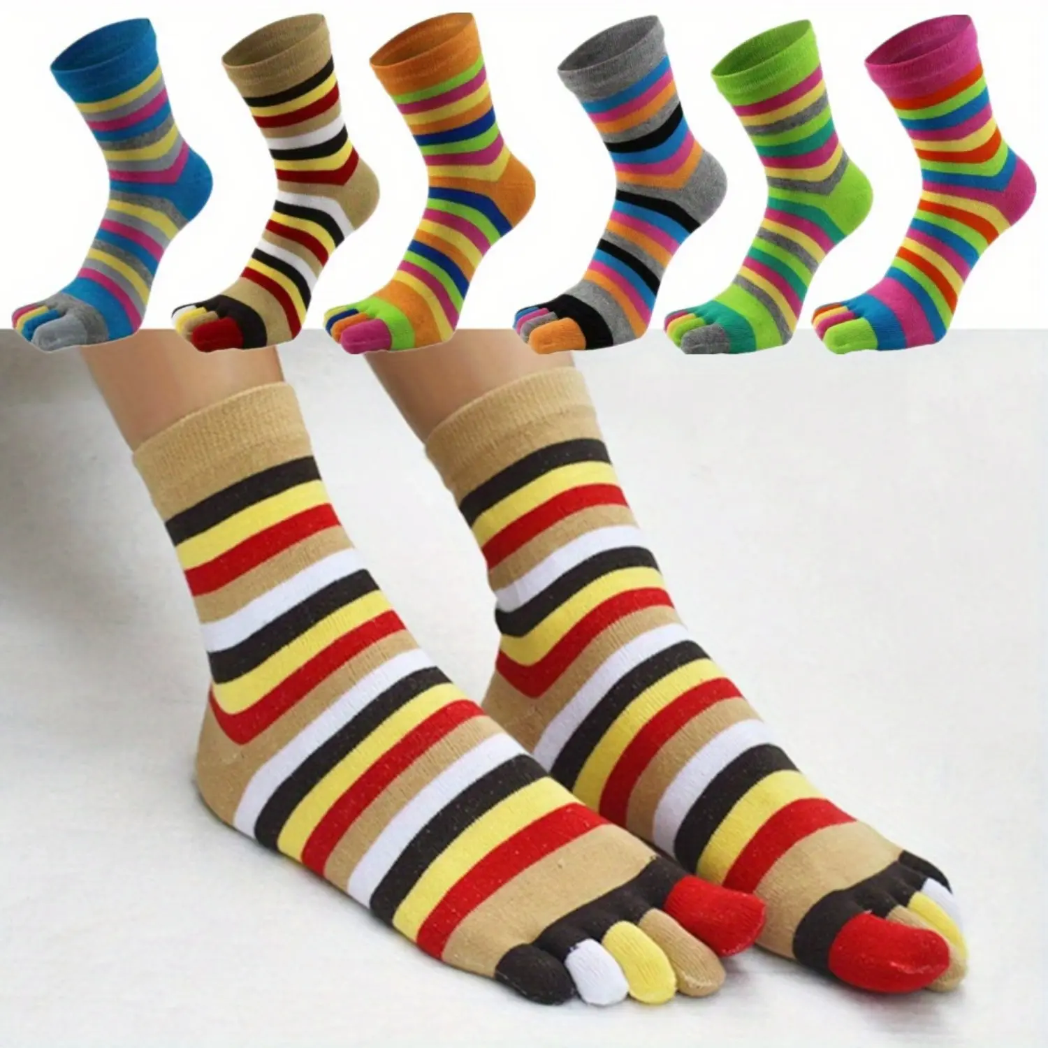 6 Pairs Women Toe Socks, 5 Finger Cotton Sports Athletic Running Cotton Ankle Socks, Toe Toppers Liner No Show Toe Covers