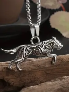 Men's Vintage Viking Wolf Pendant Necklace, Celtic Style Hip Hop Jewelry, Retro Norse Wolf Charm, Unisex Fashion Accessory