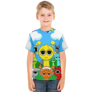 Young Girl's and Boy's Sprunki Graphic Tees,Back To School Clothes Girls, Black Round Neck Print T-Shirts, Machine Washable, Suitable For Outdoor Sports A0927-6