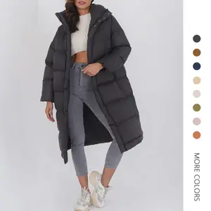 Danedvi Women's Long Puffer Jacket - Long Sleeve, Drop Shoulder, Stand Collar, Zip-Up, Baggy Down Outerwear with Side Pockets for Casual Wear