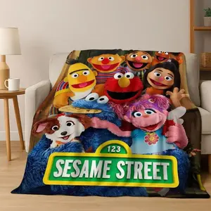 Sesame Street 3D Cartoon Art Blanket Ultra Soft Flannel Cozy Warm Bedroom Couch Sofa Home Picnic Office Throw Cover Decor Decorative Throw Perfect Birthday Gift Christmas Gift for Kids Toddlers Fans Boys Girls Elmo Cookie Monster Big Bird Style