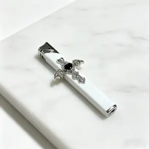 Gothic Cross Decorative Slim Lighter, No Gas Included Black Metal Ignition Tool with Bat Wing Charm for Goth Aesthetic Daily Use