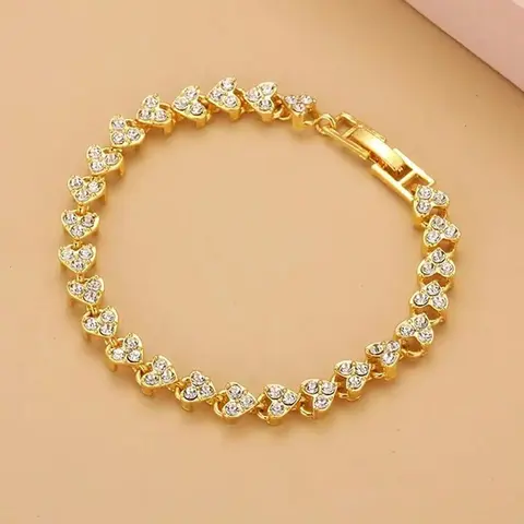 Roman Heart Zircon Crystal Bracelet for Women, Beautiful Bracelets, Sparkling Zircon Bracelet, New Fashion Rhinestone Jewelry, Zircon Inlaid Bracelet, Elegant Bracelet, Heart Charm Bracelet, All Seasons, Dainty Crystal Bracelet