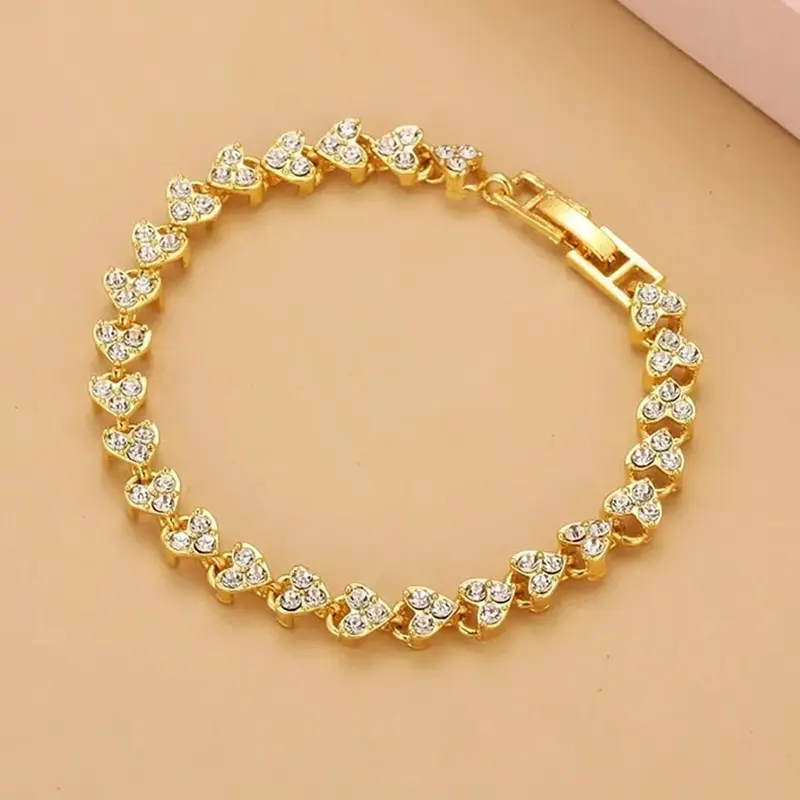 Roman Heart Zircon Crystal Bracelet for Women, Beautiful Bracelets, Sparkling Zircon Bracelet, New Fashion Rhinestone Jewelry, Zircon Inlaid Bracelet, Elegant Bracelet, Heart Charm Bracelet, All Seasons, Dainty Crystal Bracelet