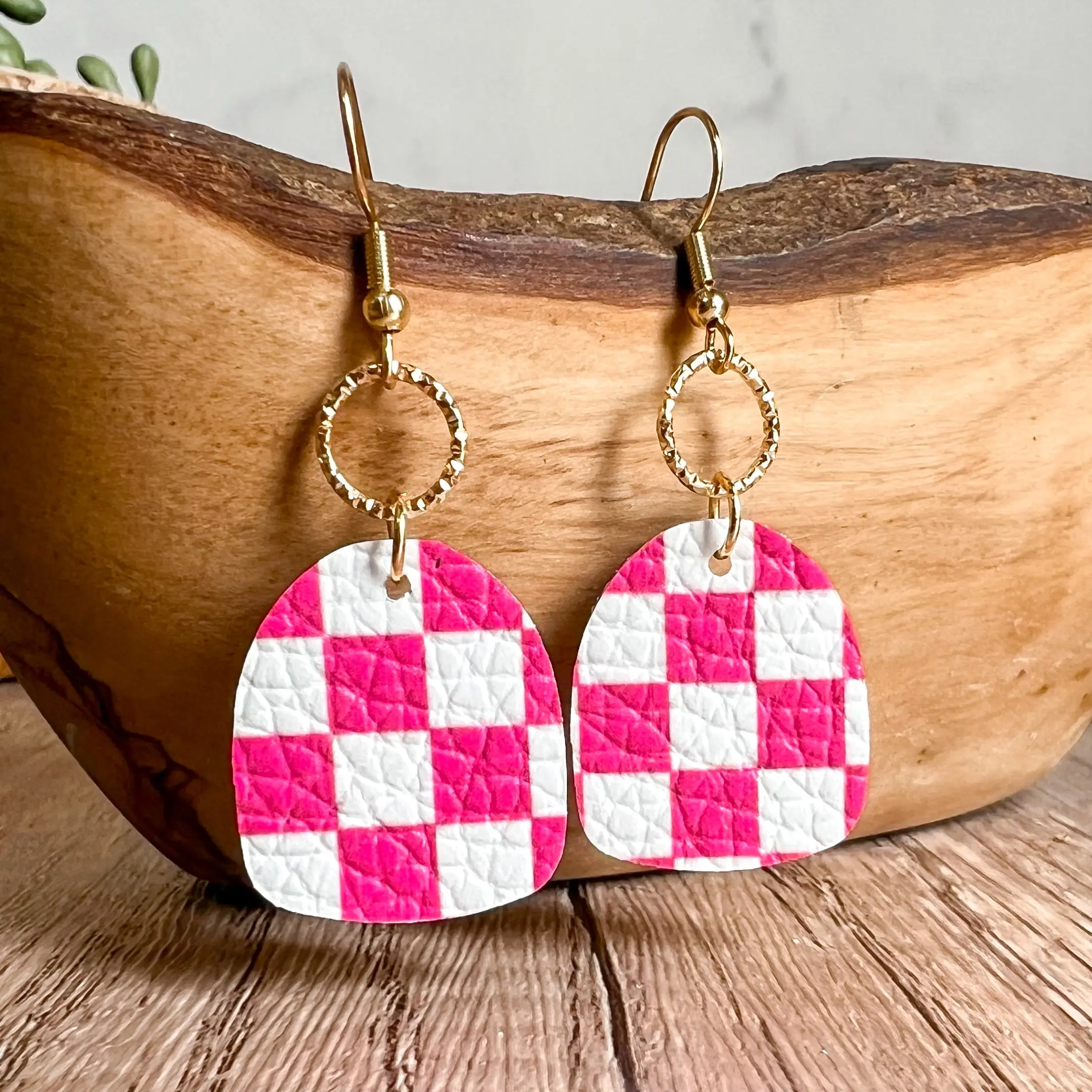 Hot Pink Checkerboard Earrings