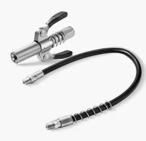 Grease Gun Coupler with Locking Jaw, 12" Spring Flex Hose, Grease Gun Tips, High Pressure 10,000 PSI Double Handle Quick Lock Release Grease Tips, Compatible with All Grease Guns 1/8" NPT Fitting