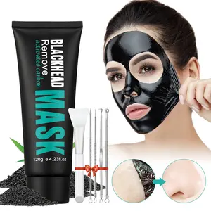 Activated Bamboo Charcoal Peel-Off Face Mask for Blackhead & Whitehead Removal – Deep Pore Cleansing, Acne Care, T-Zone Purifying Mask with Brush & Pimple Extractor Tools
