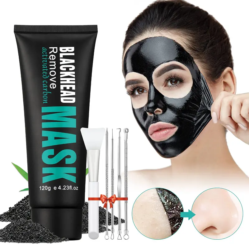 Activated Bamboo Charcoal Peel-Off Black Nose & Face Mask for Adults, Girls - Deep Cleansing, Blackhead Removal, Acne Care, T-Zone Purifying, Rosemary Infused, with Brush & Pimple Extractor (Ideal Birthday Gift for Skincare Enthusiasts, Friends)