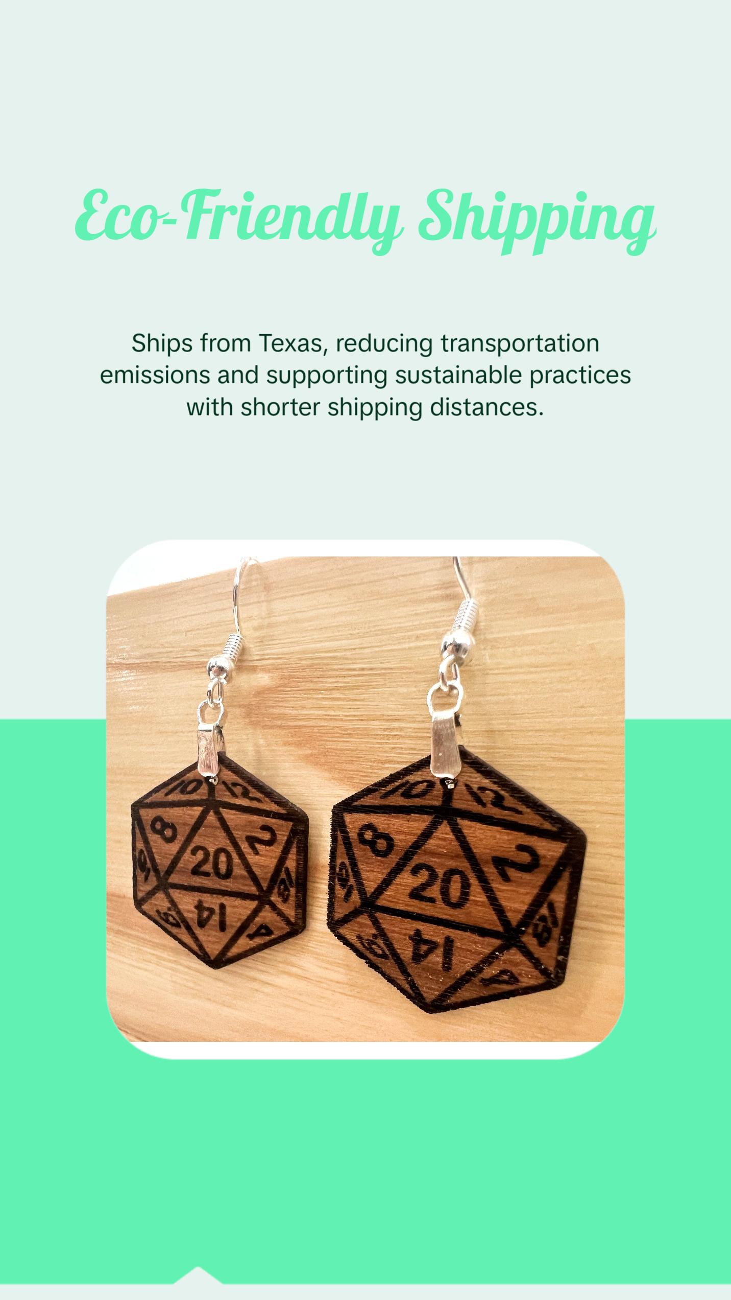 D20 DICE Walnut Earrings Silver S925 clamp style hooks- D & D inspired Walnut Earrings