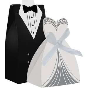 100 count Party Wedding Favor Dress & Tuxedo Bride and Wholesale Candy Favor Box, Creative Dress  Box Bow-knot Bonbonniere for Christmas Wedding Party Birthday Bridal Shower Decoration