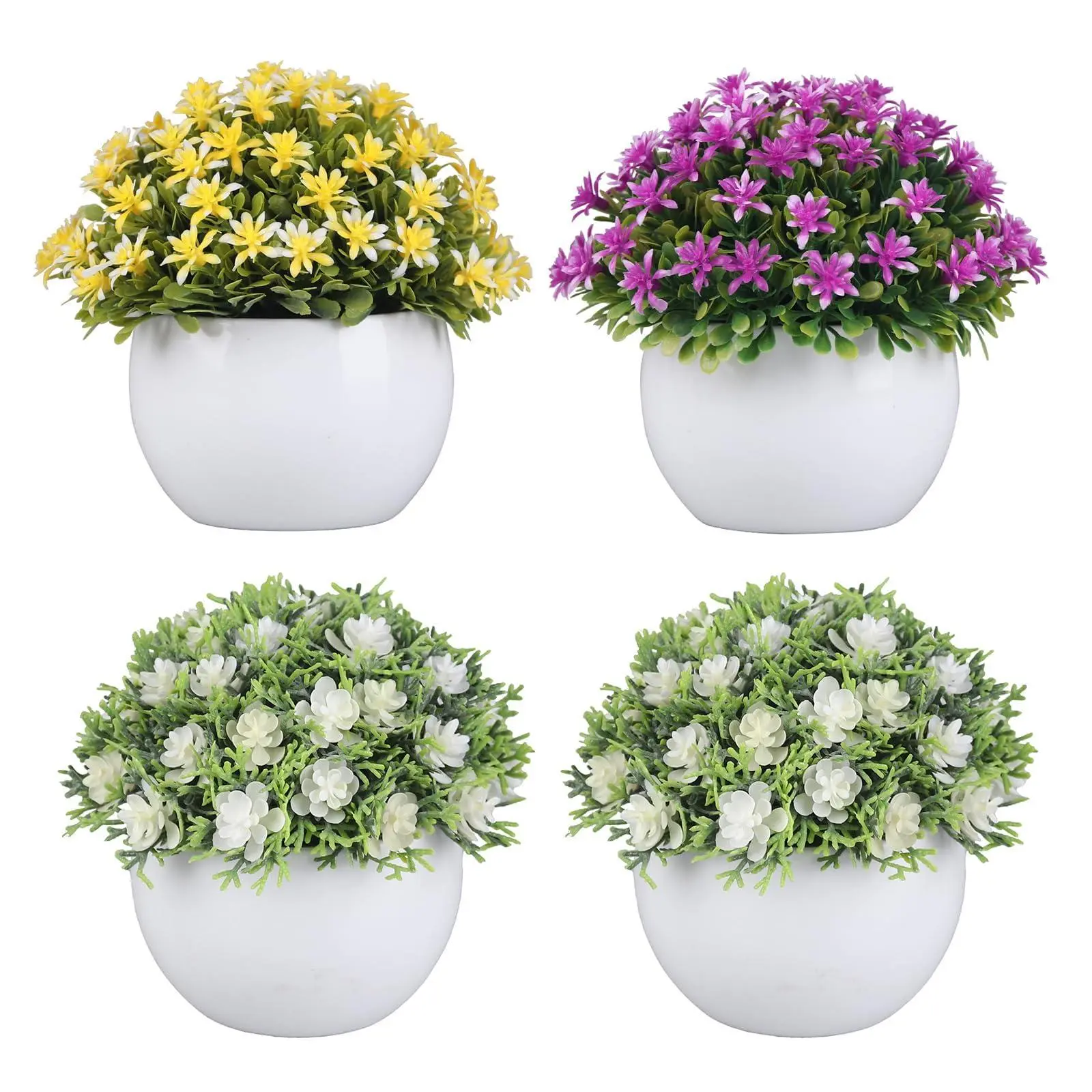 4 Pcs Artificial Flowers Plants Potted Mini Fake Plants with Pot PE Realistic Faux Potted Plants for Uv Resistant Artificial Plants Indoor Outdoor for Table, Living Room, Office, Garden Decor