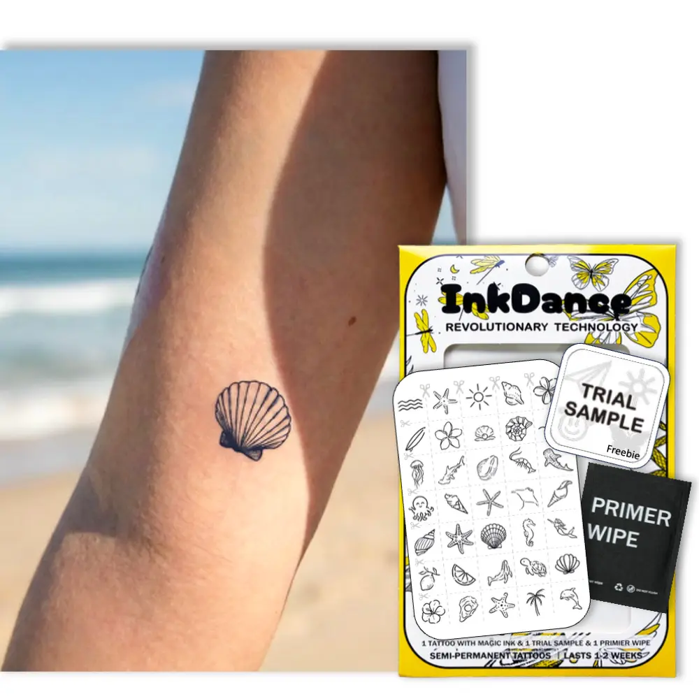 InkDance Semi-Permanent Tattoo, Minimalist Tiny Ocean, Tropical Boho, Long Lasting Temporary Tattoos, Waterproof Plant-Based Ink, Lasts 1-2 Weeks, Color Develops in 24 Hours D305