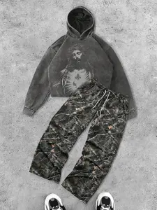 Two-Piece Set Men's Camo Print Sweatshirt & Sweatpants Set, Regular Fit Casual Long Sleeve Pullover & Jogger Pants, Men's Two-piece Outfits for Daily Wear