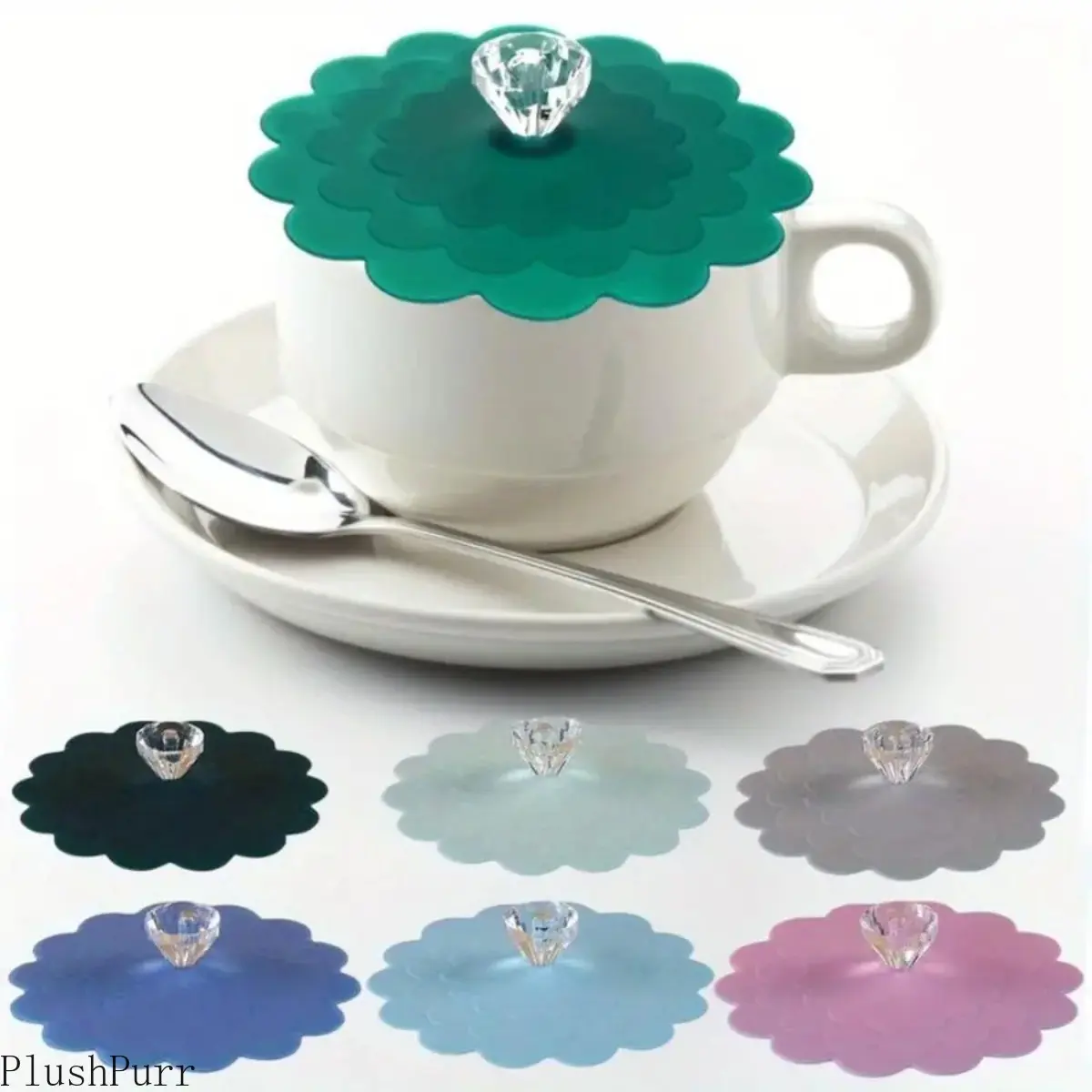 6-Pcs/Set Diamond Knob Silicone Cup Covers, BPA-Free Acrylic DIY Bag Accessories, Food Grade Drink Protectors, 4.7" Dia Bug-Proof Airtight Fit for <4" Cups Tumblers, Durable for Camping Use