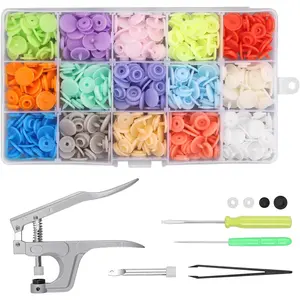 Snaps and Snap Pliers Set, 120 Sets T5 Snap Buttons 15 Color, Snap Press Pliers Snaps Starter Setter Tool for Clothes Sewing Bibs Rain Coat DIY Crafting