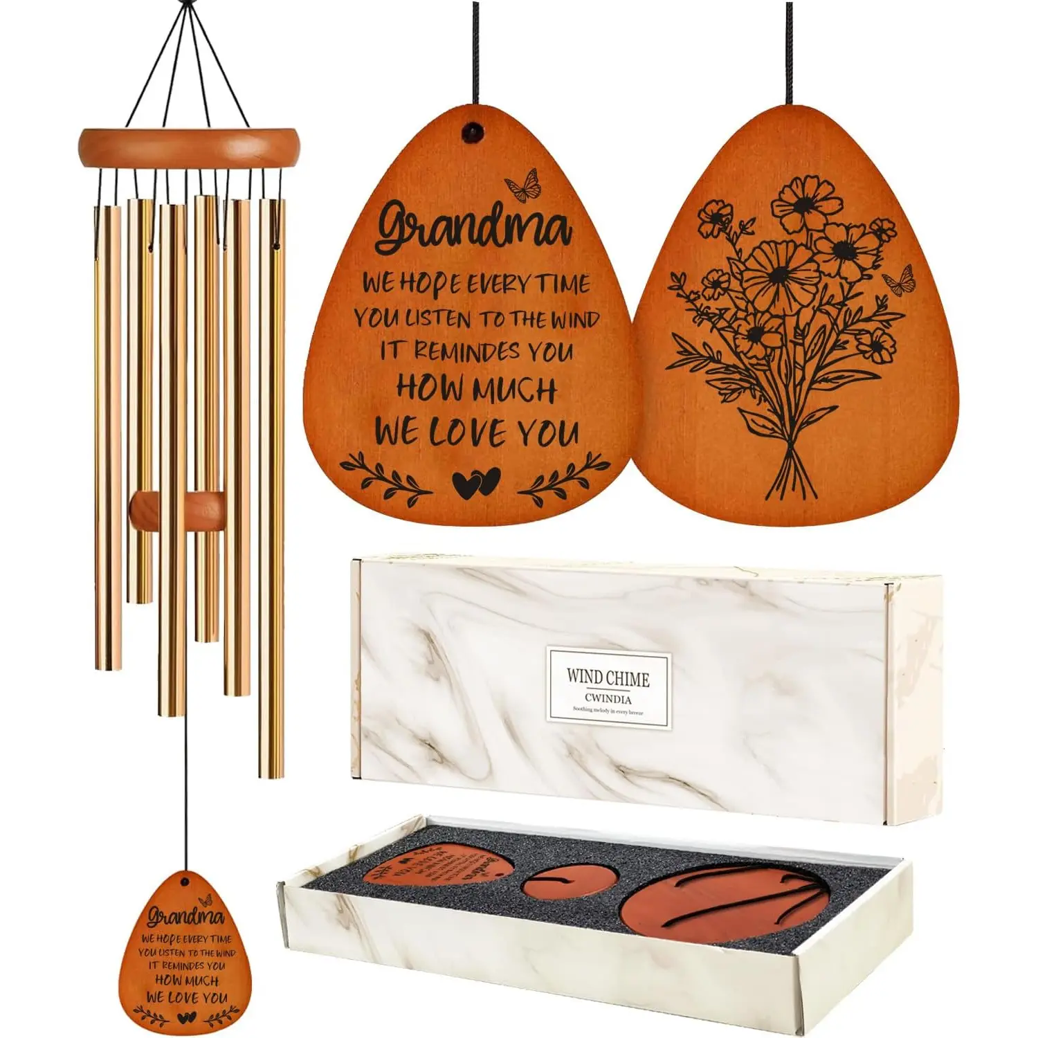 Grandma Birthday Gifts for Grandma, Nana, Grandmother from Grandkids, Personalized 35" Windchime Gift Ideas for Mothers, Valentines, Christmas Day