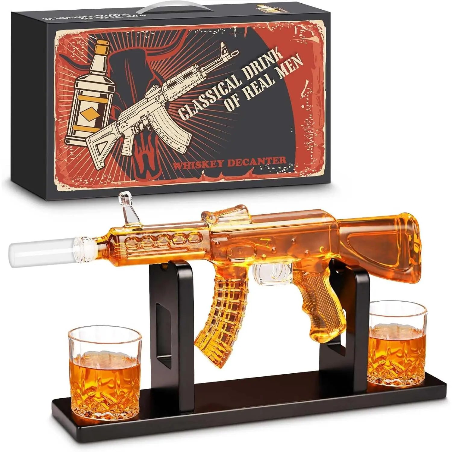 Gifts for Men Dad Chirstmas, Whiskey Decanter Set with 2 Glasses, Unique Birthday Aniversary Retirement Gifts for Husband Him Grandpa, Cool Bourbon Scotch Gift for Man Cave Bar Decor