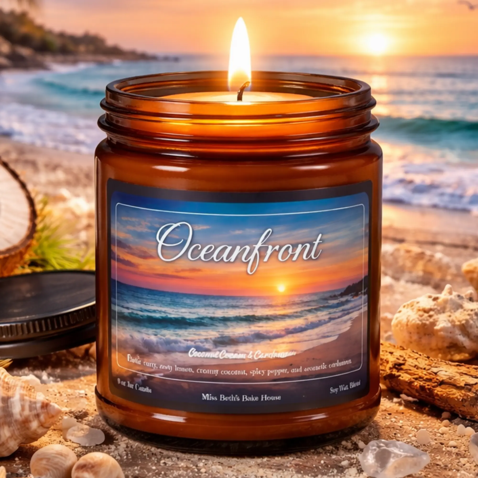 9 oz Non-Toxic Scented Soy Wax Candle with Wick - Oceanfront Fragrance (Exotic Curry, Zesty Lemon, Creamy Coconut, Spicy Pepper, Aromatic Cardamom) - 2.87x3.5 in Glass Jar, Home Decor, Decoration, Room Freshener