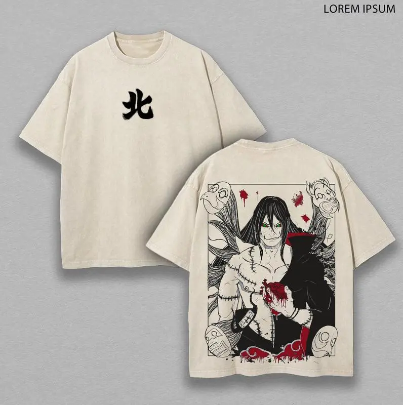 Kakuzu Akatsuki Money Ritual Vintage Washed Tee, Naruto Double Printed Oversized Manga Shirt, Heavyweight Cotton Streetwear Top, Retro Anime Darkcore Tee, Hidden Waterfall Legend, Gift for Anime Lover, Graphic Menswear Inspired Summer Wear - For Wear